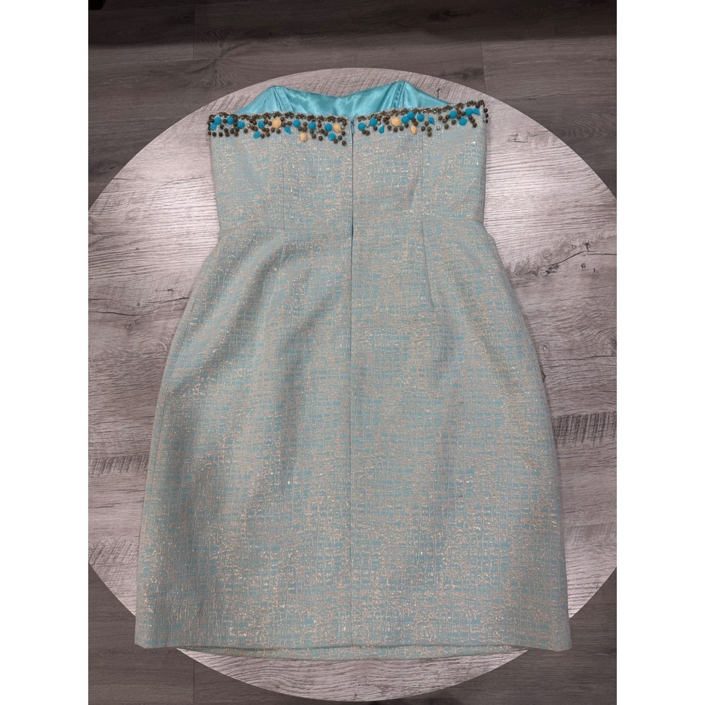 Lilly Pulitzer Strapless Beaded Cocktail Dress Aqua Gold Wedding Guest Party - Picture 9 of 12